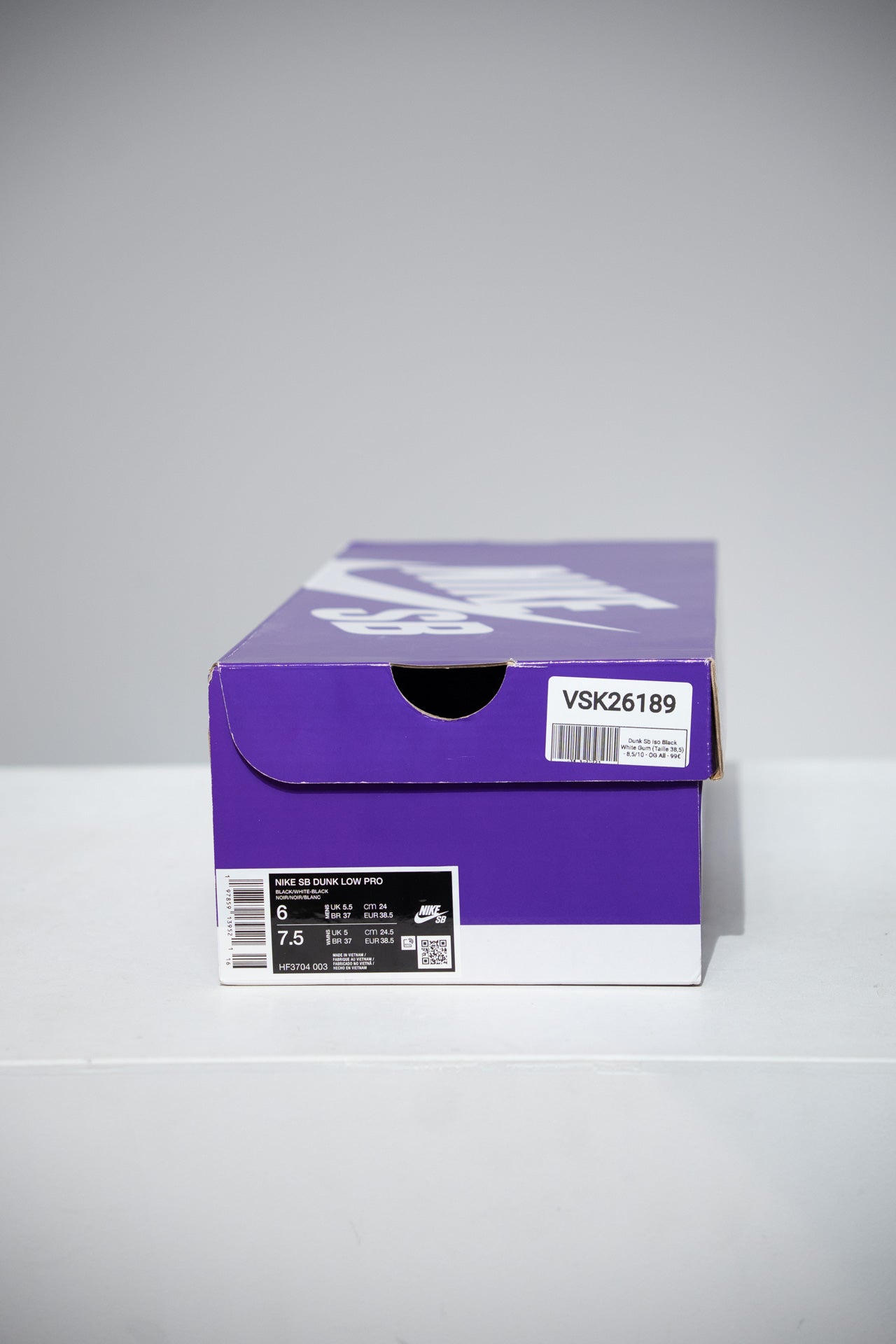 Dunk Sb Iso Black White Gum (Taille 38,5)